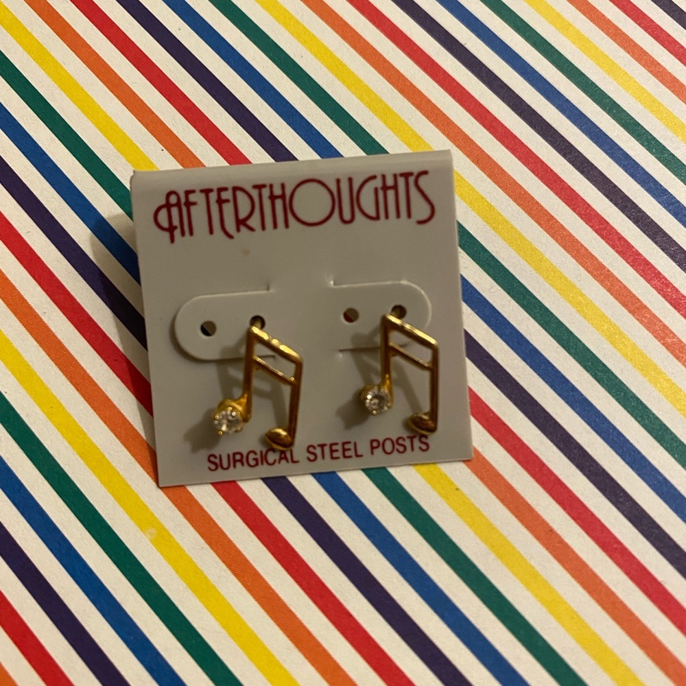 After Thoughts Gold & Diamond Stud Musical Note Earrings